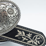 Large Circle Engraved Buckle Belt for Women in Black