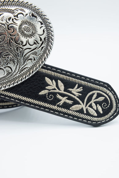 Large Circle Engraved Buckle Belt for Women in Black