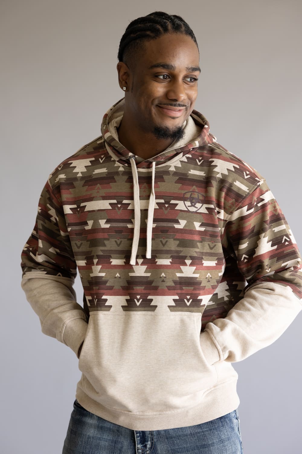 Ariat Color Block Hoodie for Men in Oatmeal