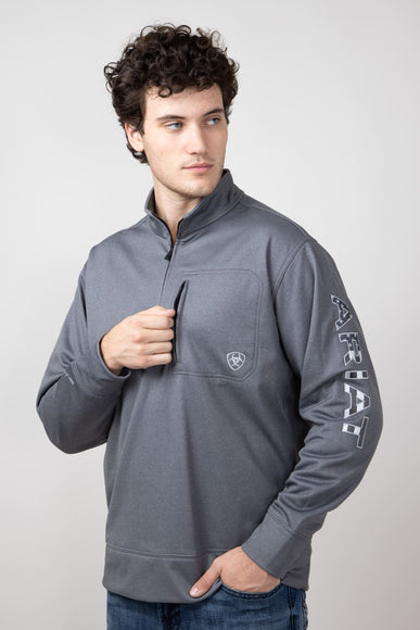 Ariat Team Logo Quarter Zip Sweatshirt for Men in Grey