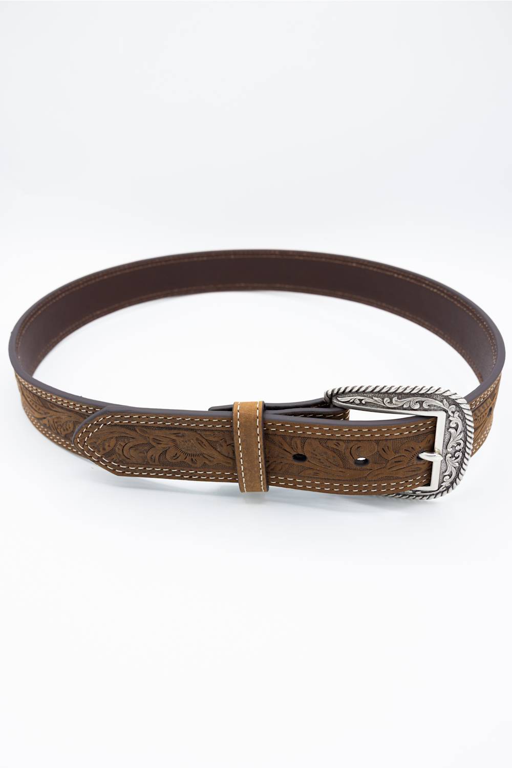 Ariat Tooled Double Stitched Leather Belt for Men in Brown