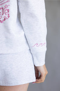 Michigan Wave Embroidered Hoodie for Women in Grey