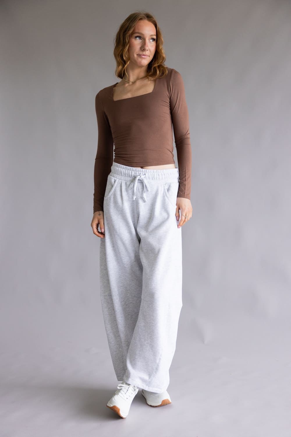 Baggy Barrel Fleece Sweatpants for Women in Ice Grey