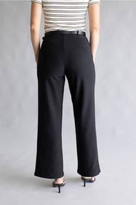 Belted Wide Leg Trouser Pants for Women in Black