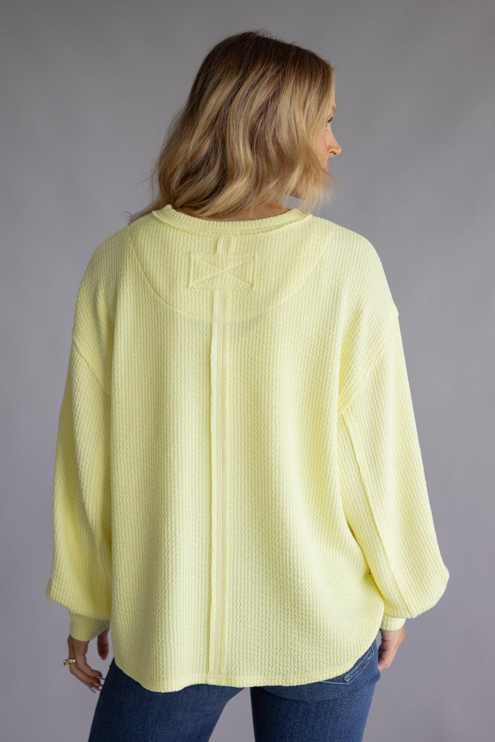 Blu Pepper Crewneck Ribbed Knit Shirt for Women in Yellow