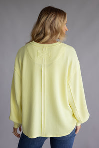 Blu Pepper Crewneck Ribbed Knit Shirt for Women in Yellow