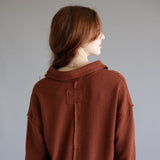 Blu Pepper Ribbed Knit Johnny Collar Polo Shirt for Women in Rust