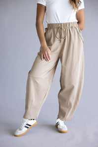 Boho Rope Drawstring Pants for Women in Taupe