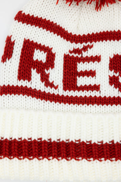 C.C. Apres Ski Yarn Pom Beanie for Women in Ivory/Red