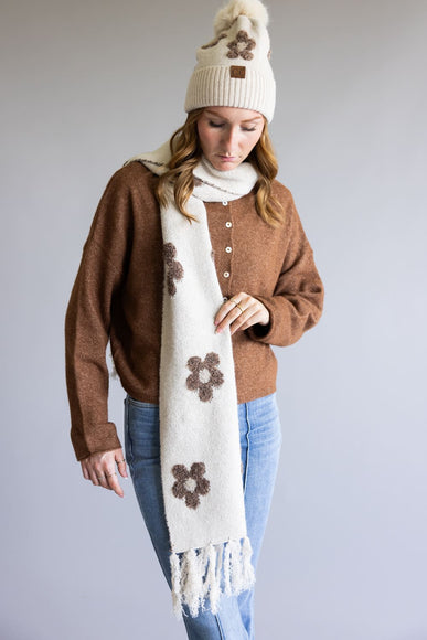 C.C. Daisy Pom Beanie for Women in Heather Beige