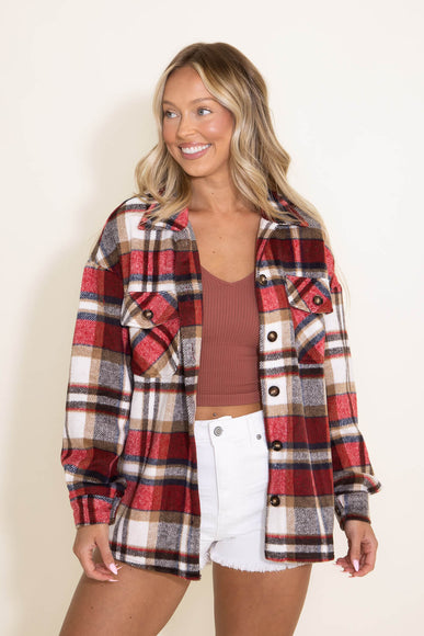Plaid Oversized Shacket for Women in Red