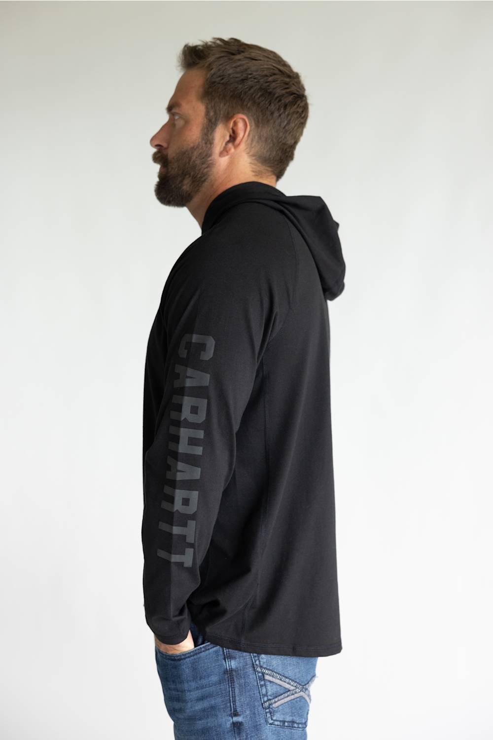 Carhartt Force Relaxed Hooded Long Sleeve T-Shirt for Men in Black
