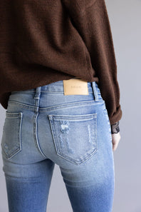 Cello Distressed Fray Ankle Cropped Skinny Jeans for Women