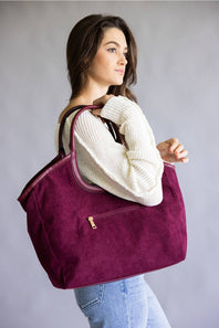 Corduroy Hobo Bag for Women in Cherry