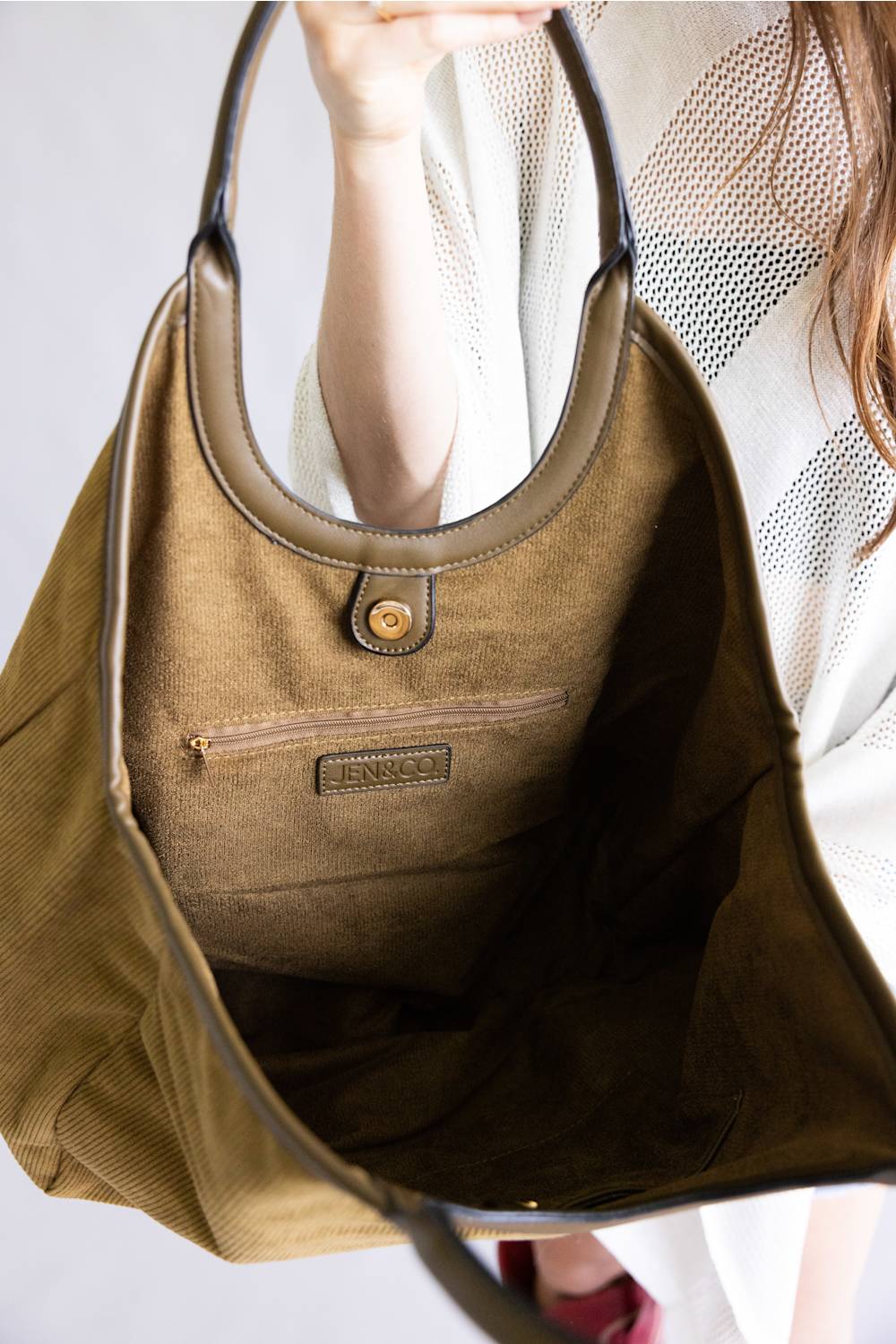 Corduroy Hobo Bag for Women in Taupe