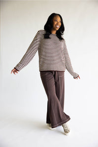 Creamon Striped Knit Sweater for Women in Choco