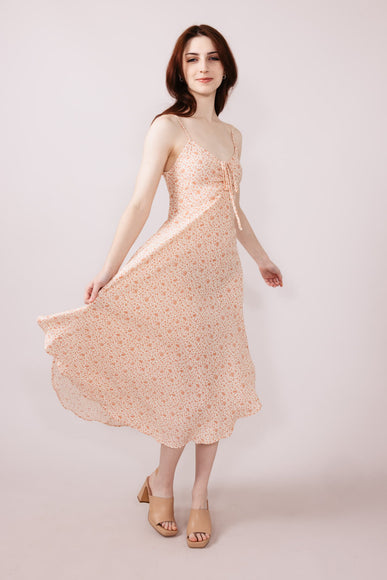 Floral Print Ruched Midi Dress for Women in Rose