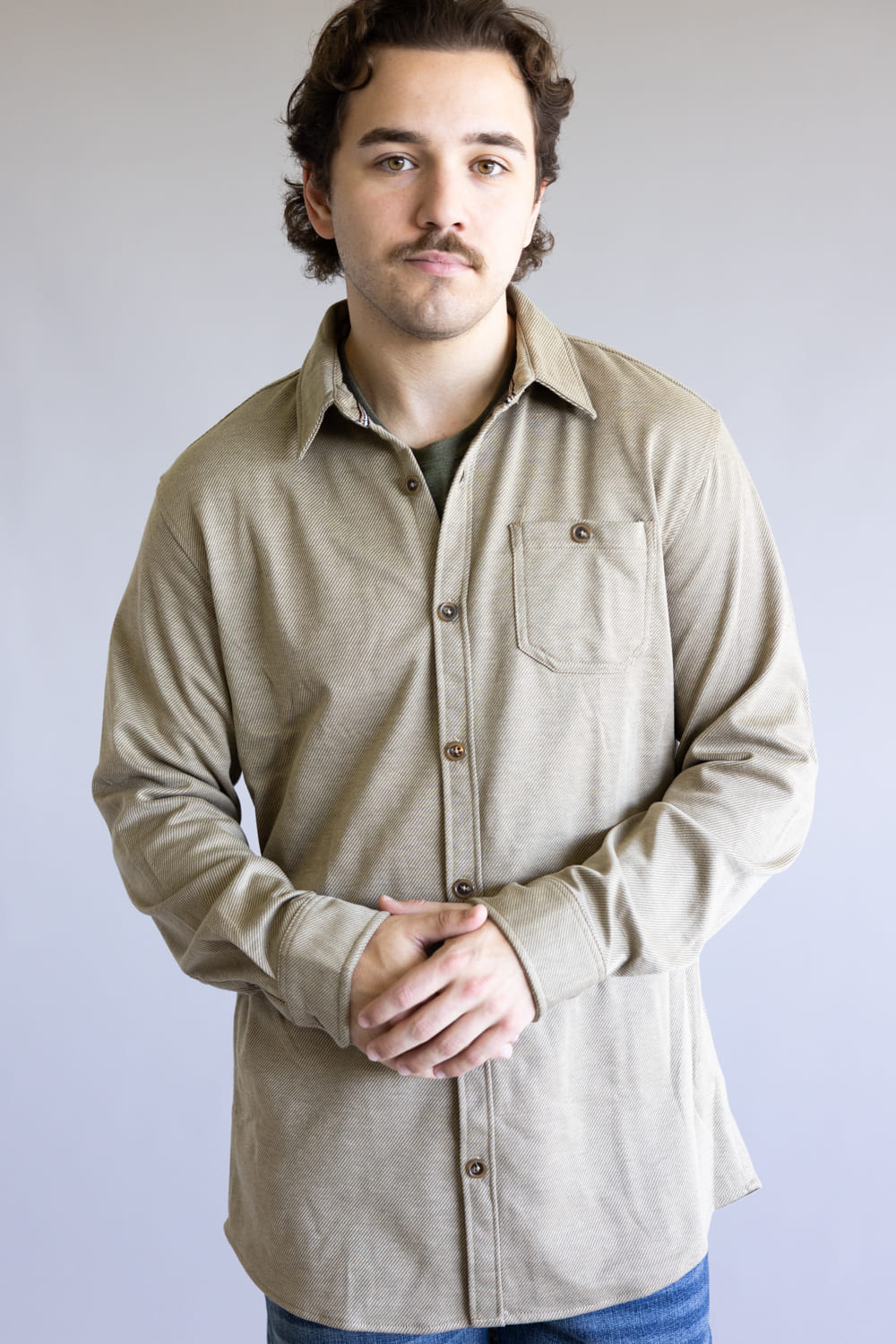 Diagonal Shirt Jacket for Men in Golden Brown