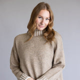 Elan Blanket Stitch Mock Neck Sweater for Women in Tan