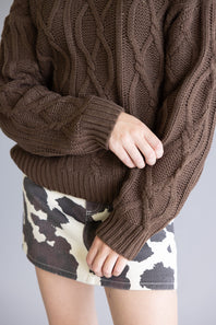 Elan Cable Knit Sweater for Women in Cocoa