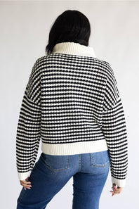 Elan Half Zip Open Knit Sweater for Women in Black