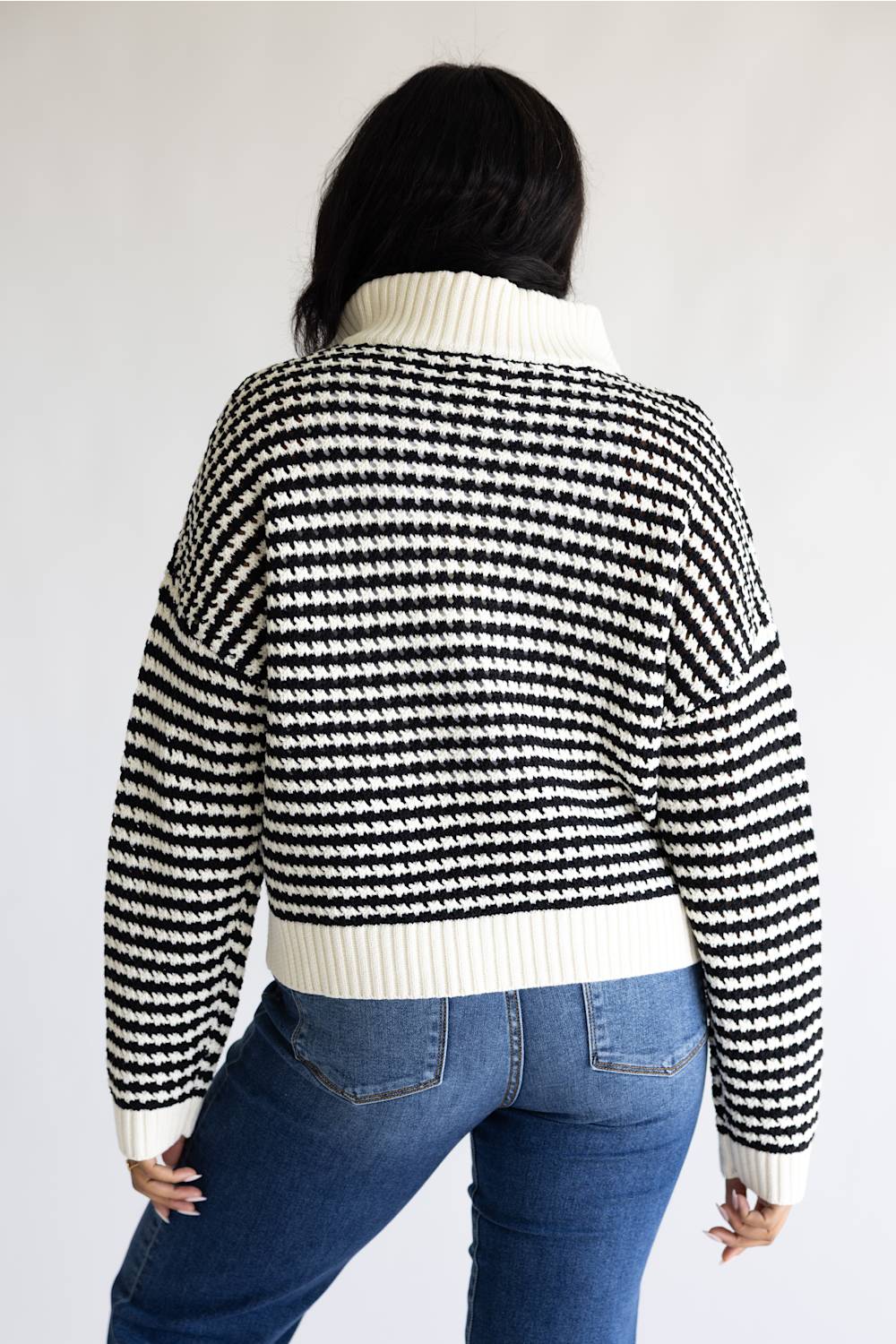 Elan Half Zip Open Knit Sweater for Women in Black