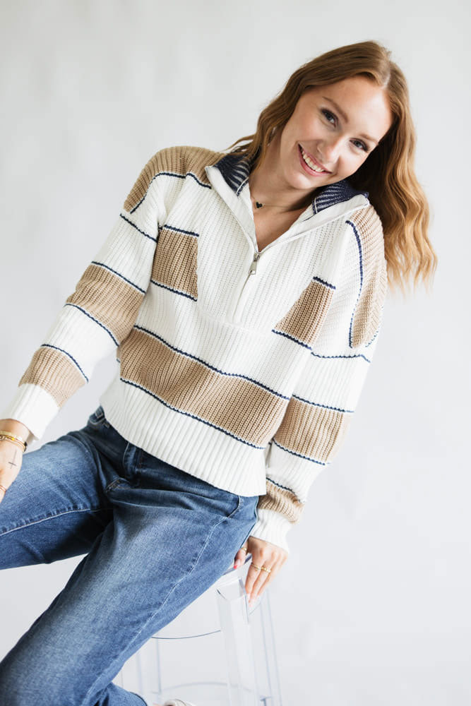 Elan Half Zip Sweater for Women in Ivory | SWS11476-CAM
