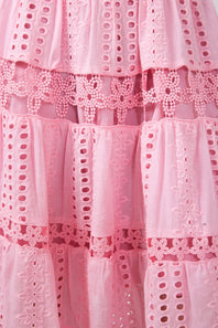 Eyelet Lace Strapless Midi Dress for Women in Pink