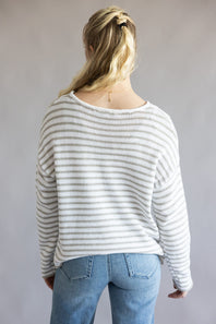 Miracle Lightweight Gauge Stripe Sweater for Women in Ivory/Silver