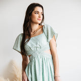 Cutout Short Sleeve Dress for Women in Sage Floral