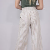 Smocked Waist Linen Wide Pants for Women in Taupe