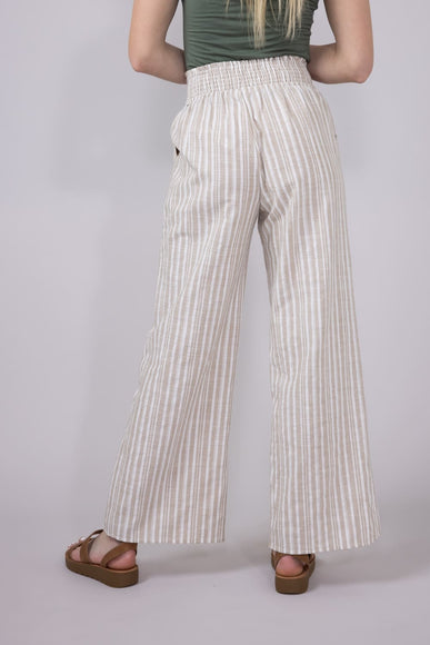 Smocked Waist Linen Wide Pants for Women in Taupe