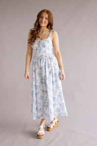 Bow & Floral Maxi Dress for Women in White