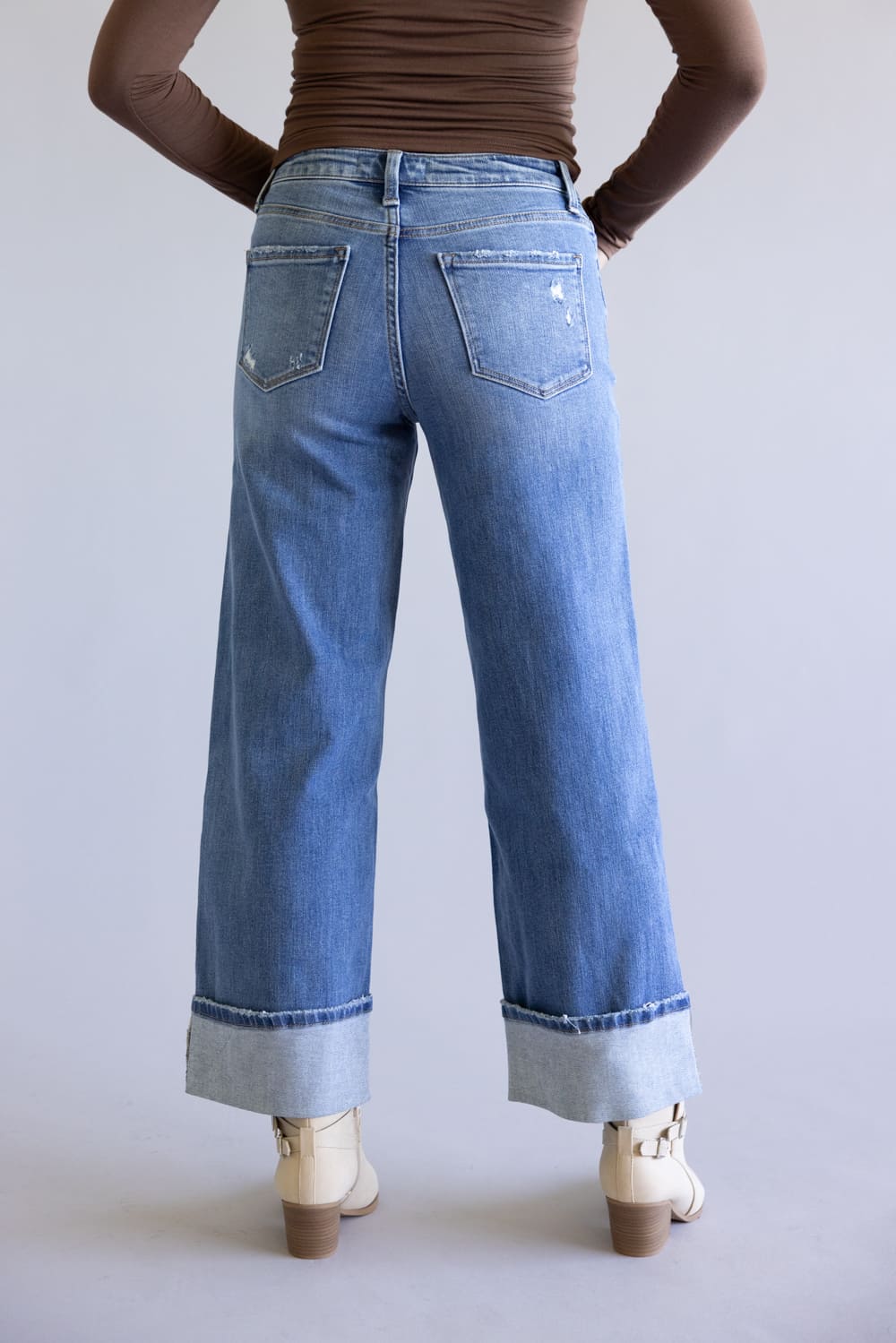 Flying Monkey High-Rise Cuffed Hem Wide Leg Jeans for Women