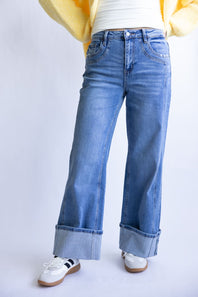 Flying Monkey High-Rise Wide Leg Cuffed Jeans for Women