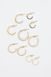 Five Pair Hoop Earrings Set for Women in Gold