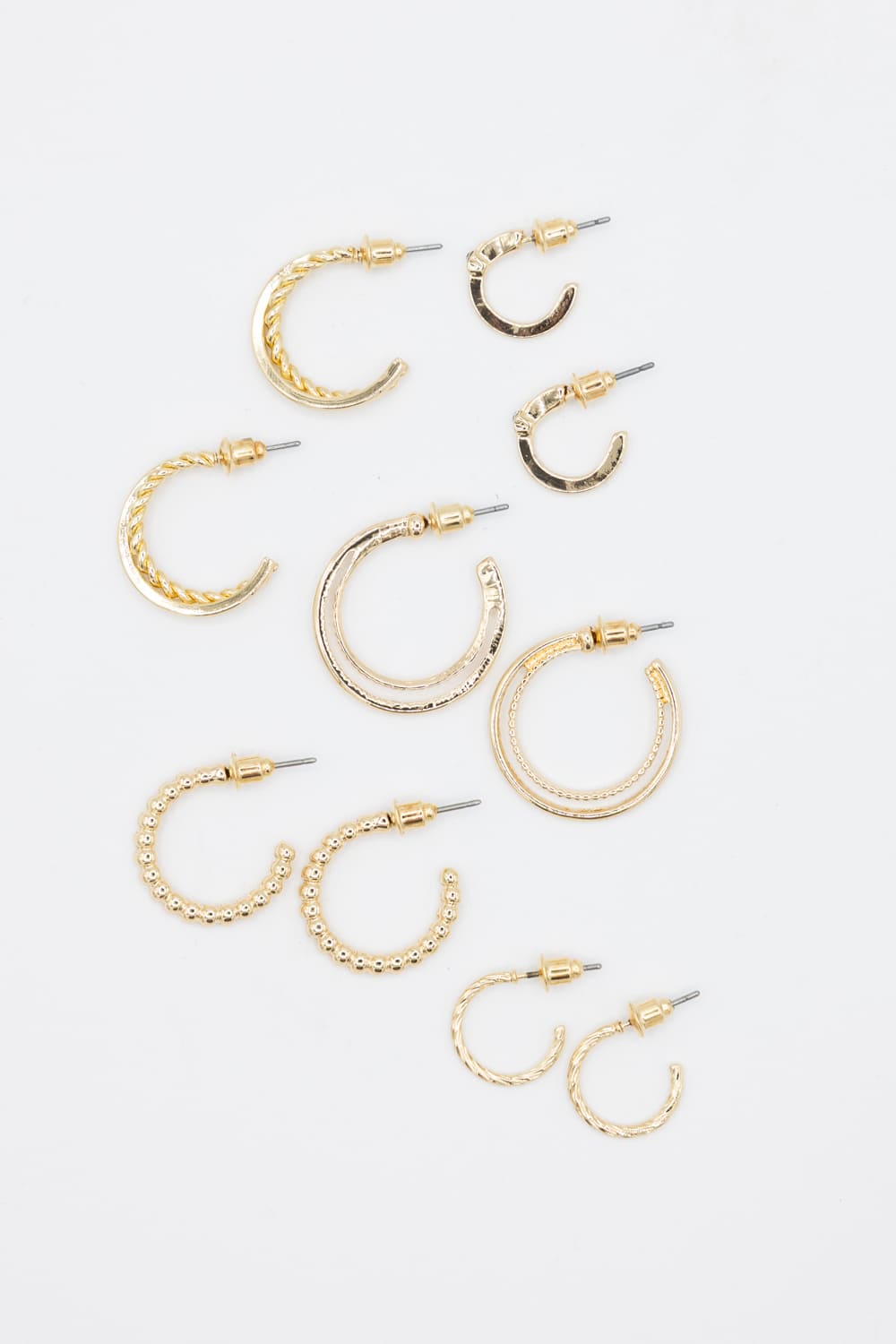 Five Pair Hoop Earrings Set for Women in Gold