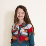 Youth Polar Fleece Shacket for Girls in Red Aztec