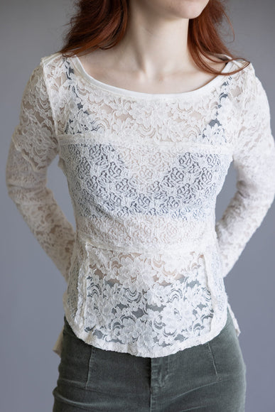 Free People Lace Bell Sleeve Sheer Cotton Blend Top for Women in Clean Ivory