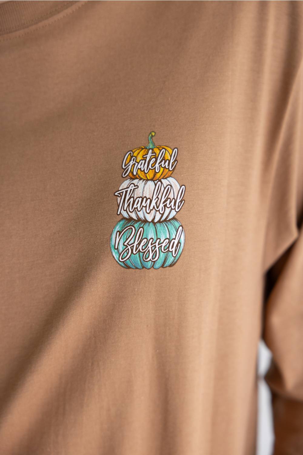 Simply Southern Thankful Long Sleeve T-Shirt for Women in Chestnut | LS-THANKFUL-CHSTNT
