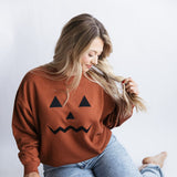 1897 Active Embroidered Pumpkin Face Sweatshirt for Women in Rust