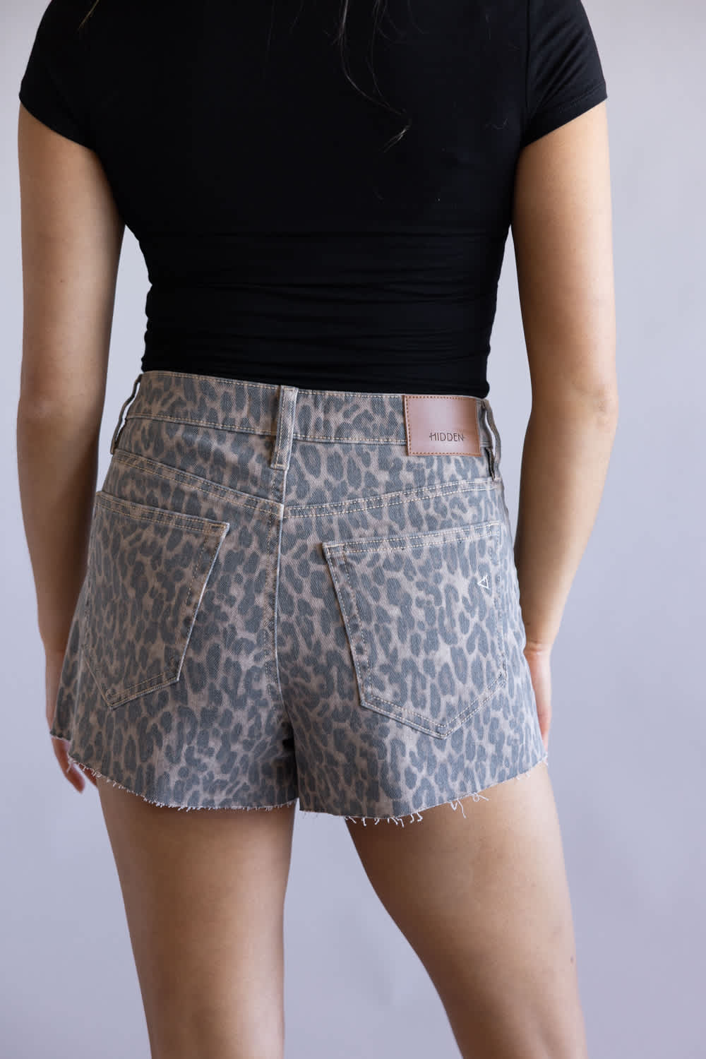 Hidden Cheetah Print Cutoff Denim Shorts for Women