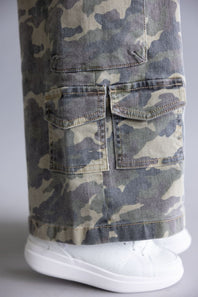 Hidden Nori Camo High Rise Wide Leg Cargo Jeans for Women in Green