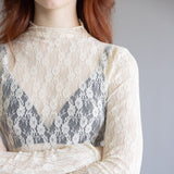 High Neck Lace Sheer Layering Top for Women in Champagne