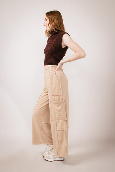 Knit Cargo Lounge Pants for Women in Taupe