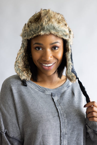 Faux Fur Trapper Hat for Women in Black 