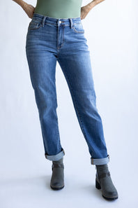 Judy Blue Mid Rise Clean Cuffed Boyfriend Jeans for Women
