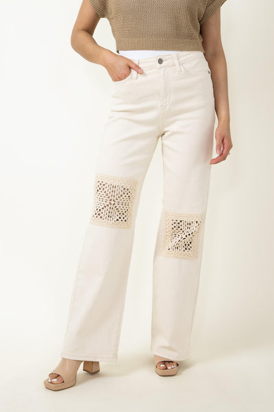 Judy Blue High Rise Retro Wide Jeans with Patch Pkts & Twisted Seams
