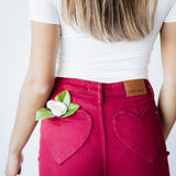 Judy Blue High Rise Heart Pocket Straight Jeans for Women in Scarlet Red