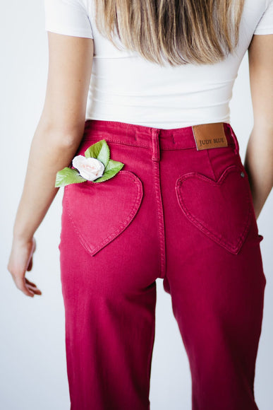 Judy Blue High Rise Heart Pocket Straight Jeans for Women in Scarlet Red